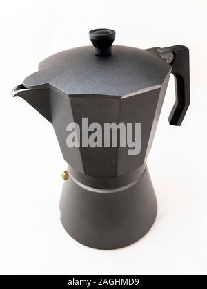 Echten grau klassische italienische Kaffeemaschine auf weißem Hintergrund Stockfoto