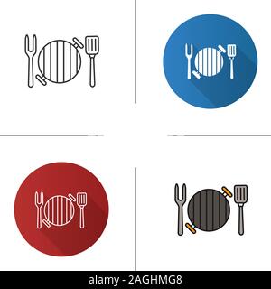 Grill mit Gabel und Spachtel Symbol. Flache Bauweise, lineare und Farbe Stile. Isolierte Vektorgrafiken Stock Vektor