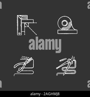 Construction Tools chalk Symbole gesetzt. Set Square, Klebeband, runde Nase und Tischler Ende der Zange. Isolierte vektor Tafel Abbildungen Stock Vektor