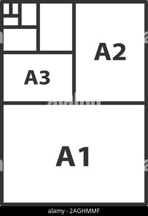 Papierformate lineare Symbol. Dünne Linie Abbildung. Blatt Papier Formaten. A3, A1, A2. Kontur Symbol. Vektor isoliert Maßbild Stock Vektor