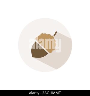 Acorn. Symbol mit Schatten auf einen beige Kreis. Fallen flach Vector Illustration Stock Vektor