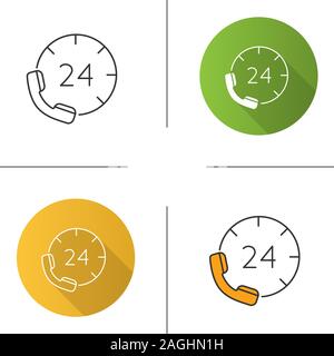 Hotline Symbol. Flache Bauweise, lineare und Farbe Stile. Call Center. 24 Stunden Support per Telefon. Isolierte Vektorgrafiken Stock Vektor