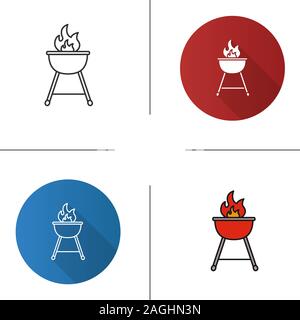 Wasserkocher Barbecue Grill Symbol. Flache Bauweise, lineare und Farbe Stile. Isolierte Vektorgrafiken Stock Vektor