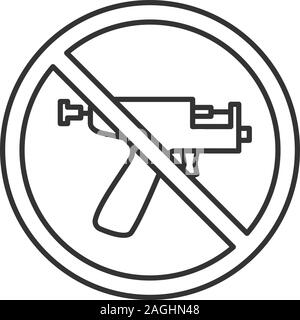 Verbotszeichen mit Piercing gun lineare Symbol. Dünne Linie Abbildung. Kein Ohr Piercing instrumente Verbot. Kontur Symbol. Vektor isoliert Umrisse Stock Vektor