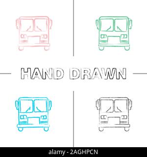 Bus Hand gezeichneten Symbole gesetzt. Farbe pinselstrich. Isolierte Vektor sketchy Abbildungen Stock Vektor