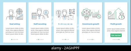 Business Development Onboarding mobile App Seite Bildschirm mit linearen Konzepten. Geld verdienen Schritte grafische Anweisungen. UX, Benutzeroberfläche, GUI-Vektor Vorlage mit Stock Vektor