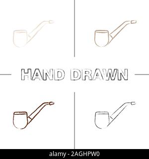 Tabakpfeife Hand gezeichneten Symbole gesetzt. Farbe pinselstrich. Isolierte Vektor sketchy Abbildungen Stock Vektor