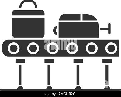 Gepäckkarussell glyph Icon. Der gepäckausgabe. Gepäck Förderband. Silhouette Symbol. Negativer Platz. Vektor isoliert Abbildung Stock Vektor