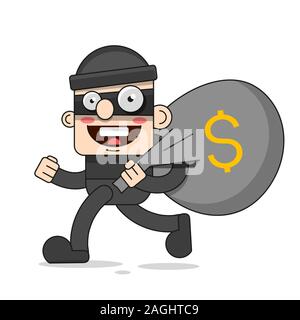 Cute Dieb Charakter. Vektor Cartoon Illustration. Bandit mit Tasche. Räuber in der Maske Stock Vektor