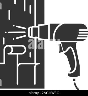 Heißluftpistole Heizfläche glyph Icon. Farbe entfernen. Silhouette Symbol. Negativer Platz. Vektor isoliert Abbildung Stock Vektor