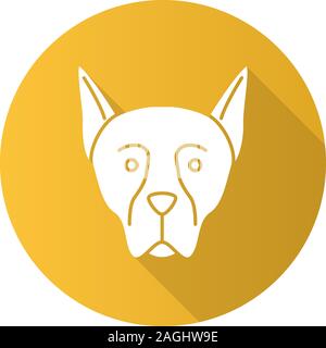 Dobermann flache Bauweise lange Schatten glyph Icon. Guardian Hunderasse. Vektor silhouette Abbildung Stock Vektor