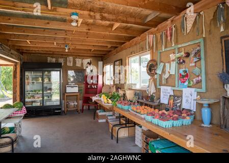 Der Platz Familie Bauernhof farmstand in Union, Oregon. Stockfoto