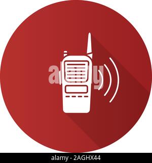 Walkie talkie flache Bauweise lange Schatten glyph Icon. Polizei Radio. Vektor silhouette Abbildung Stock Vektor