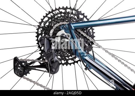 Fahrrad Schaltwerk Pfad isoliert auf weißem Stockfoto