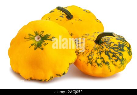 Pattypan squash Pfad isoliert auf weißem Stockfoto