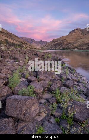 Basaltsäulen Formation entlang von Idaho unteren Salmon River. Stockfoto