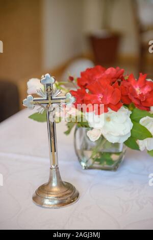 Christlichen detaillierte - traditionelle polnische Eltern Ehe Segen für Braut und Bräutigam vor der Hochzeit. Stockfoto