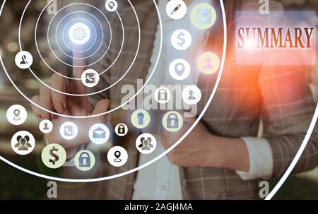 Handschrift Text schreiben Zusammenfassung. Konzeptionelle Foto eine kurze Erklärung oder ein Konto der wesentlichen Punkte der etwas Stockfoto