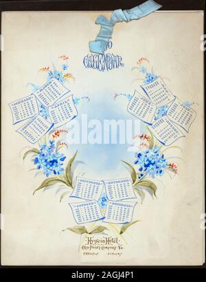 Wunderschön DEKORIERT MIT BLUMEN UND DETAILLIERTEN KALENDER VON 1896; SILK RIBBON ATTACHMENT; Menü [von] HYGEIA HOTEL[at]ALTEN PUNKT, Komfort, VA (warm gehalten ;) Stockfoto