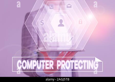 Konzeptionelle Handschrift zeigt Computer schützen. Begriff Sinne schützen Computer vor unbefugtem Eindringen Stockfoto