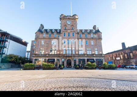 Nachricht von The Skies Malmaison, Leith - Projektion wird die Fassade des Hotels sein, mehr oder weniger in seiner Gesamtheit Stockfoto