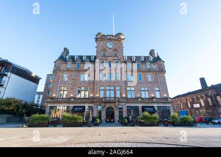 Nachricht von The Skies Malmaison, Leith - Projektion wird die Fassade des Hotels sein, mehr oder weniger in seiner Gesamtheit Stockfoto