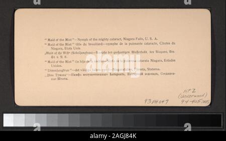Mädchen des Nebels - Nymphe des mächtigen Katarakt, Niagara Falls, USA Geschenk von Frau George R. Collins, 1993. Titel von Booklet. Broschüre enthält Karten. Ansichten sind nummeriert: 1-18. Blick auf Amerikanische, Luna und Horseshoe Falls, Mädchen des Nebels, Brücken, Touristen und Guides, und Dixon Überfahrt auf einer Gratwanderung.; Mädchen des Nebels - Nymphe des mächtigen Katarakt, Niagara Falls, USA; Stockfoto