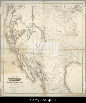 Entlastung durch hachures. [Richtung Westen; 43]; Karte der Vereinigten Staaten und ihre Gebiete zwischen dem Mississippi und den Pazifischen Ozean und der Teil von Mexiko. Stockfoto