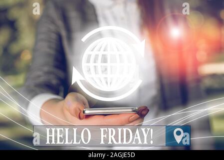 Handschrift text Hallo Freitag. Konzeptionelle Foto verwendet das Glück von Anfang an frischen Woche Express Stockfoto