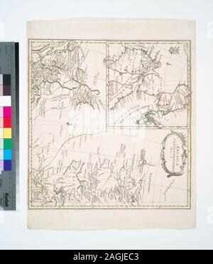 Zitat/Referenz: Phillips 625 Citation/Bezug: Lowery 446 c Relief bildlich dargestellt. Aus geographischer Atlas bestehend in 44 Land-Charten, worauf alle Theile des Erd-Creyses vorgestellet werden im unteren Rand: 40 Nordl. Amerika 1 Theil-- [... Nordl. Amerika II.Theil] -- 5. Nordl. Amerika III Theil -- 43. Nordl. Amerika 4. Theil. Text in Latein, Deutsch und Englisch.; Mappa geographica Americae Septentrionalis: ad emendatiora exemplaria seit Edita jussu Acad.reg. scient. et eleg. litt. descripta. Stockfoto