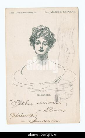 Postkarte Serie Nummer: 14070 1905+. Enthält das "Life"-Cartoon Serie.; Margaret, Leben Cartoons Stockfoto