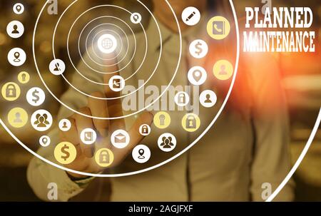 Text Zeichen zeigen, geplante Wartung. Business Foto Text reventive Wartung durchgeführt mit einem festen Plan Stockfoto