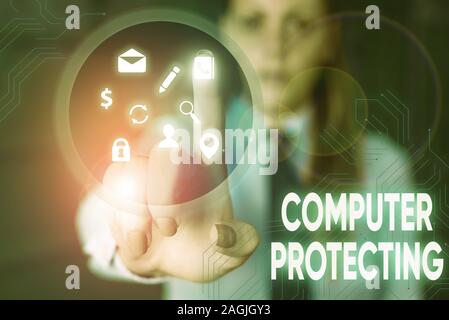 Konzeptionelle Handschrift zeigt Computer schützen. Begriff Sinne schützen Computer vor unbefugtem Eindringen Stockfoto