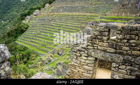 Die Terrassen- oder landwirtschaftlichen Plattformen des Inkareiches, Machu Picchu Cusco Stockfoto
