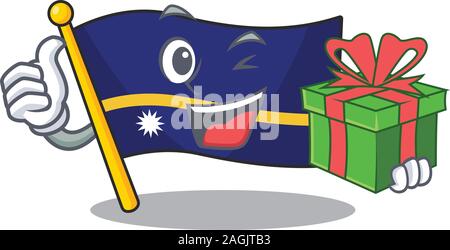 Happy Face Flagge nauru Blättern Charakter mit Geschenkbox Stock Vektor
