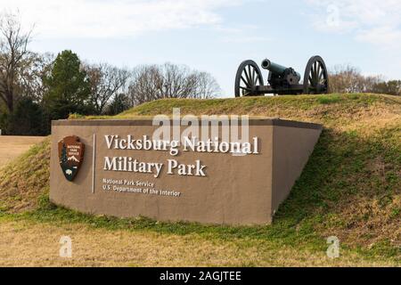 Vicksburg National Military Park Eingang melden Stockfoto
