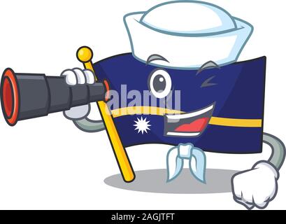 Happy Sailor Flagge nauru Blättern cartoon Design mit Fernglas Stock Vektor