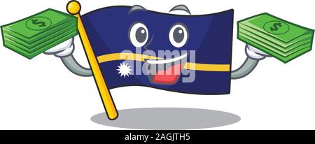 Sehr zufrieden Flagge nauru Blättern Charakter mit Geld auf den Händen Stock Vektor