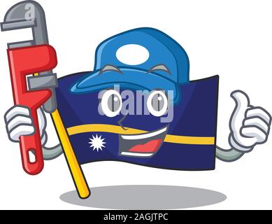 Smart Klempner Flagge nauru Blättern auf Cartoon Character Design Stock Vektor