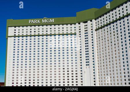 Die aussenfassade Blick auf Park MGM Hotel, Casino, Unterhaltung und Shopping Promenade - Las Vegas, Nevada, USA - Dezember, 2019 Stockfoto