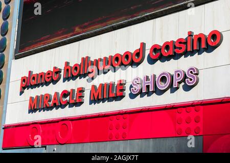 Planet Hollywood Casino, Miracle Mile Shop Schild am Eingang zum Hotel, Casino, Unterhaltung und Shopping Promenade - Las Vegas, Nevada, USA - Stockfoto