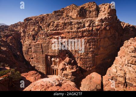 Petra, Al Khaznov, Schatzkammer, Tempel mit Felsen, Klippenskulptur, Alte Architektur, Jordanien, naher Osten, Asien Stockfoto