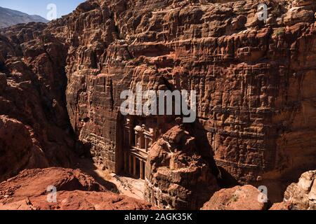 Petra, Al Khaznov, Schatzkammer, Tempel mit Felsen, Klippenskulptur, Alte Architektur, Jordanien, naher Osten, Asien Stockfoto