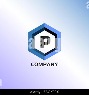 Buchstabe P Alphabetische Logo Design Vorlage, Hellblau, Hexagon Logo Konzept, Gradation Hintergrund Stock Vektor