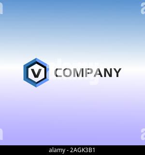 Buchstabe V Buchstaben Logo Design Vorlage, Hellblau, Hexagon Logo Konzept, Gradation Hintergrund Stock Vektor