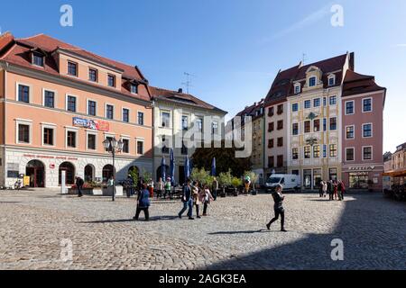 Wichtigster Markt in der historischen Altstadt von Bautzen Stockfoto