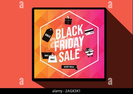 Schwarzer Freitag Verkauf Konzept vector, Online Shopping und Symbol Stock Vektor