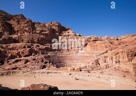 Petra, das Römische Theater, skulpturelle alte Architektur, Jordanien, Naher Osten, Asien Stockfoto