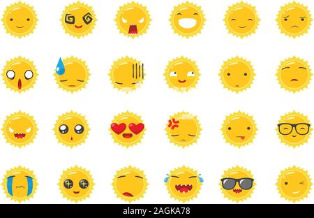 Eine Reihe von Sun emoticon. Cartoon Illustration Stock Vektor