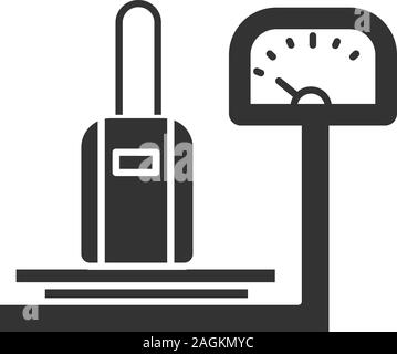 Gepäck Waage glyph Icon. Gepäck Gewicht prüfen. Silhouette Symbol. Negativer Platz. Vektor isoliert Abbildung Stock Vektor